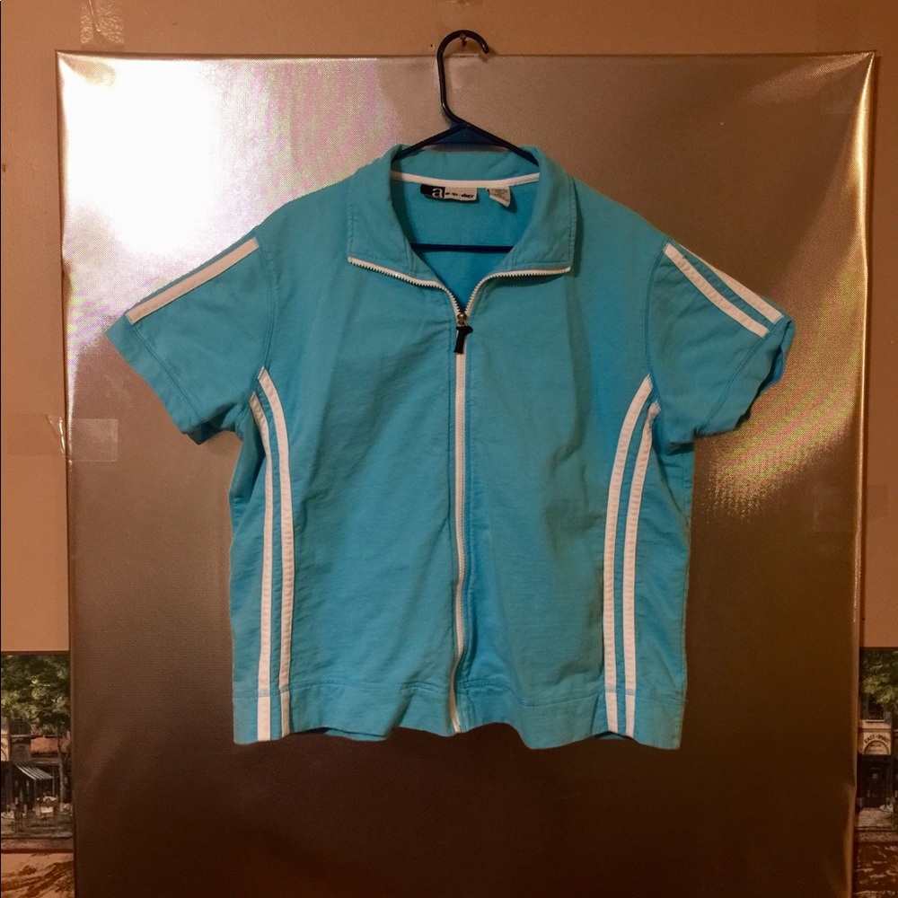 Activology 2X Lt Blue Short Sleeve Zipfront Top